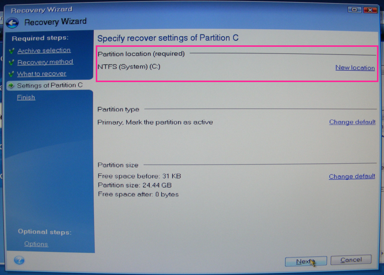 Recover settings