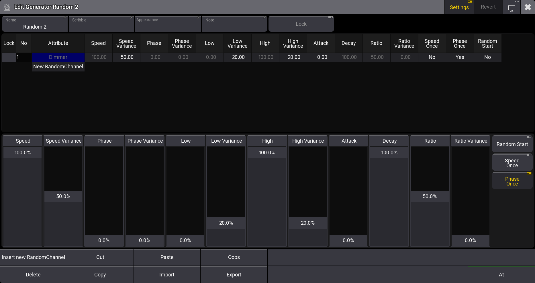 This is the Generator Random editor