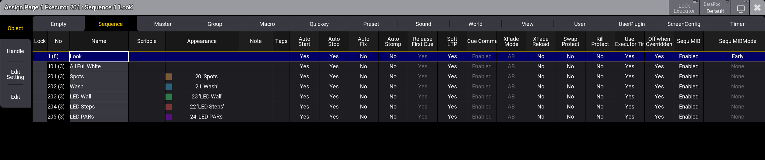Assign menu in the sequence object tab