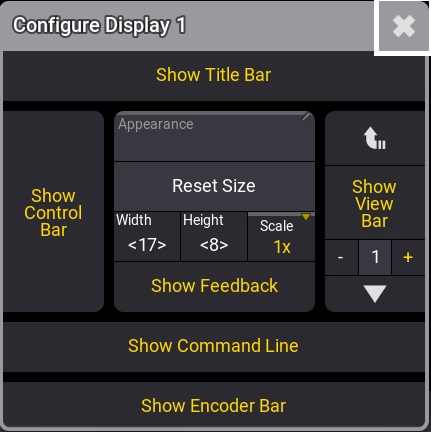 The image shows an open configure display pop-up window.