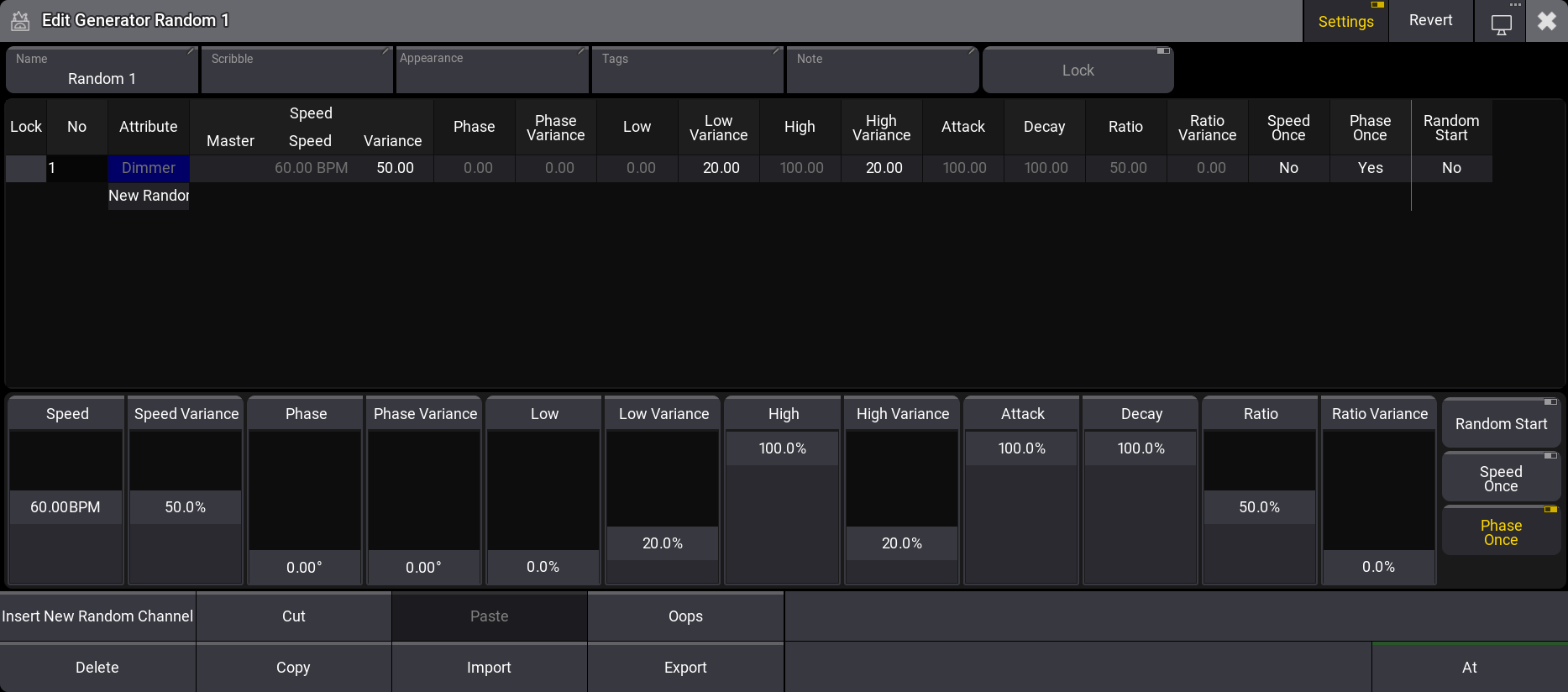 This is the Generator Random editor